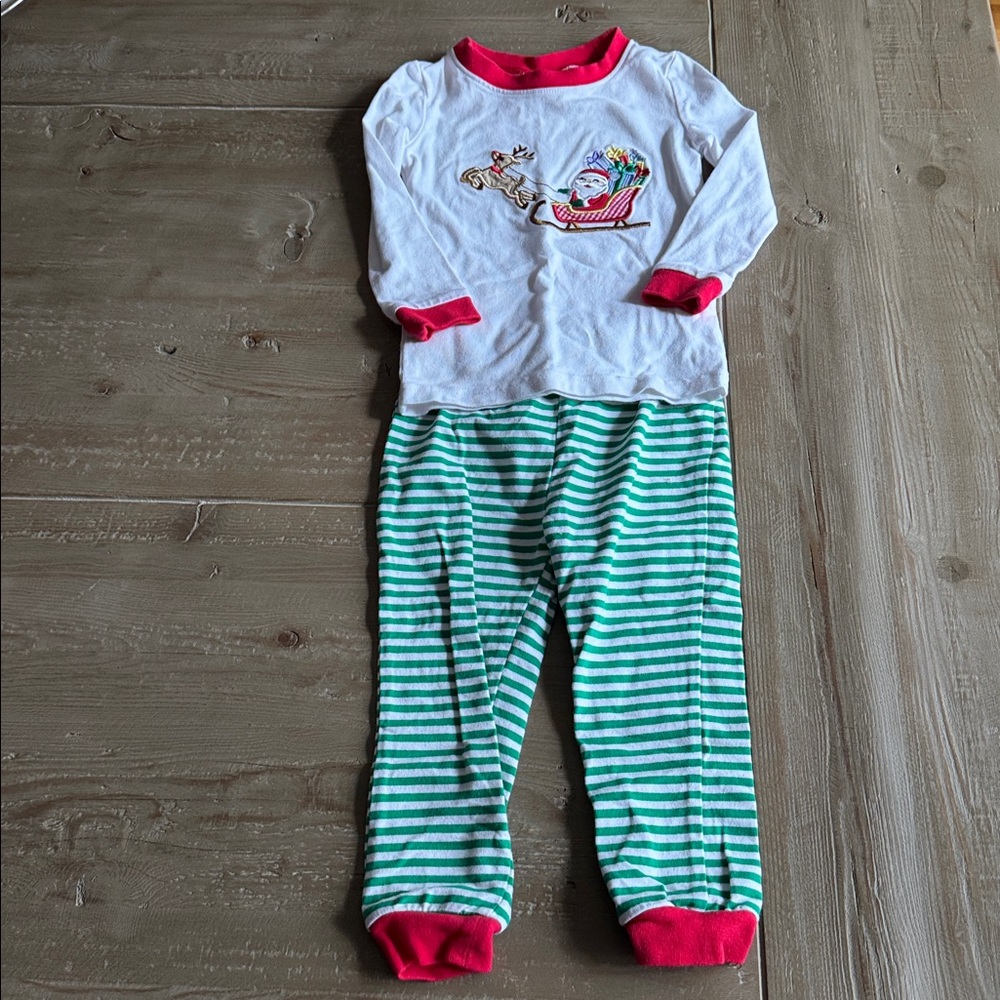 Classic Whimsy Red and Green Rudolph and Santa's Sleigh Pajama Set - 2T